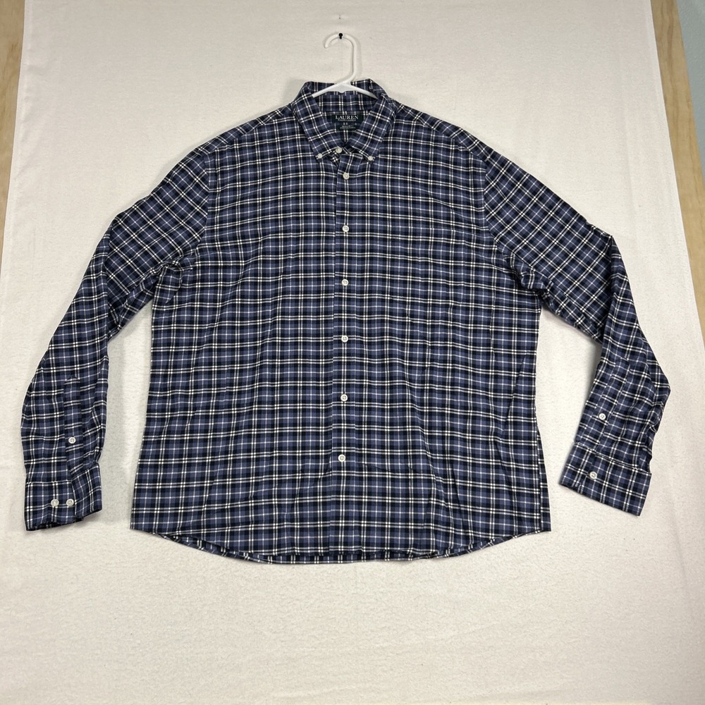 Ralph Lauren Shirt Mens XL Blue Plaid Regular Fit Stretch Long Sleeve Button Up